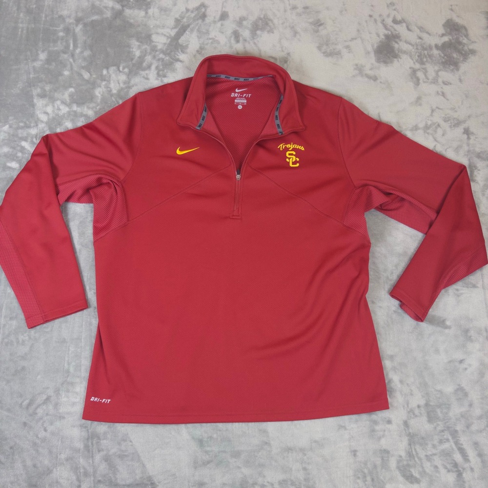 Nike USC Trojans Quarter Zip Men XL Red Dri-FIT Pullover Training 24816X-SC1